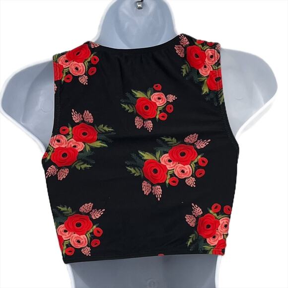 Tankini Swimsuit Top with Rose Print in Black XL - Picture 4 of 6